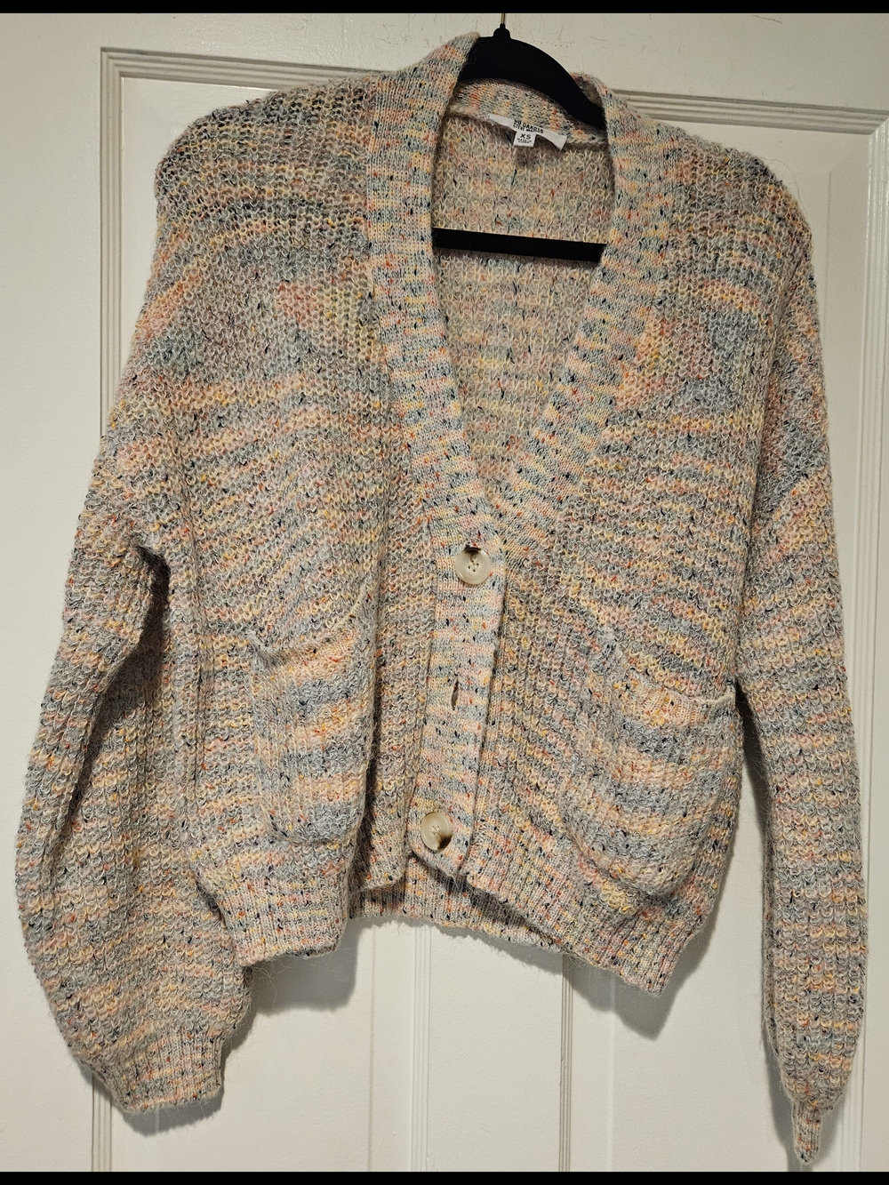BB Dakota Pastel Speckled V‑Neck Cardigan in Cream, Pink & Blue